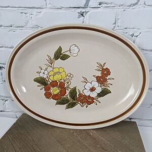 Mountain wood Collection Stoneware Trellis Blossom Oval serving platter 17"